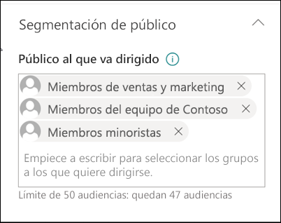 Captura de pantalla del campo de segmentación de público.