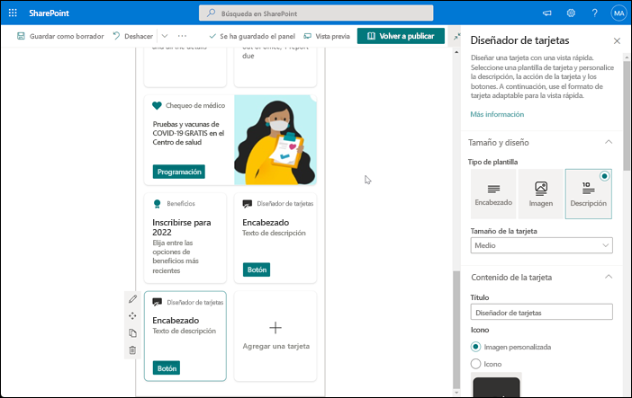 Recorte de pantalla del diseñador de tarjetas.