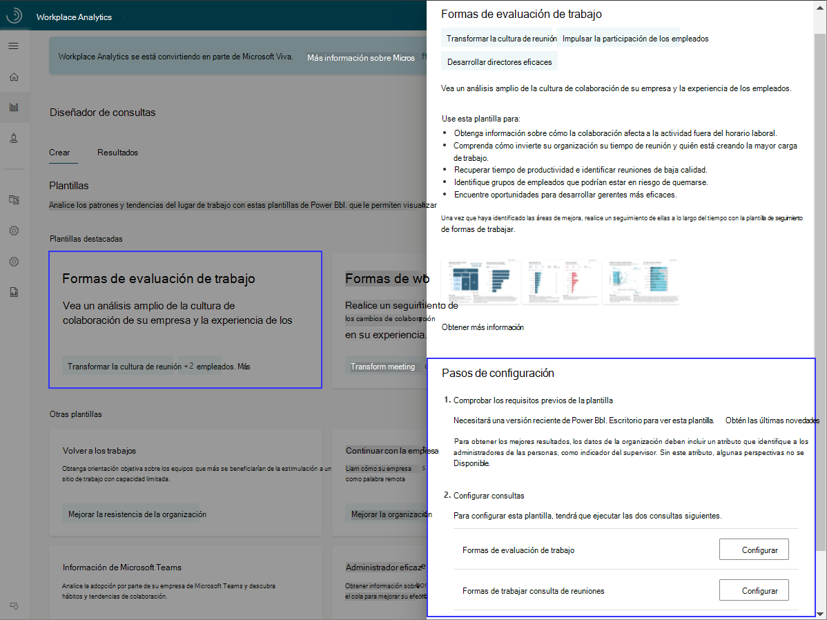 Configuración de plantillas de evaluación de formas de trabajo.