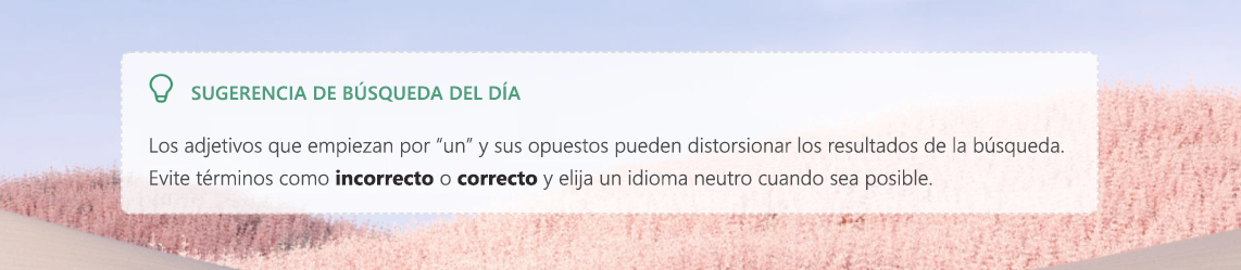 Captura de pantalla de un consejo de búsqueda del día en Search Coach.