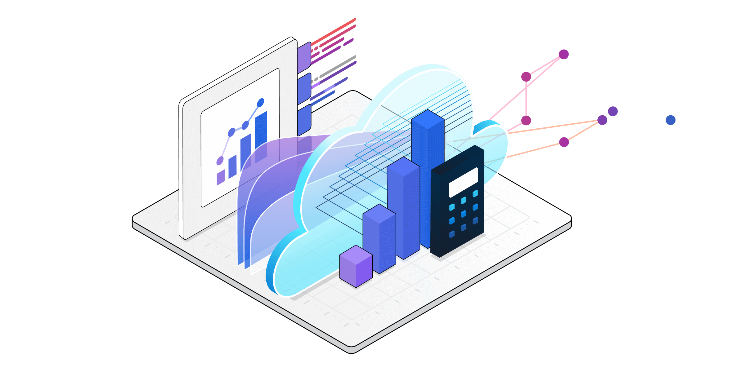 Ilustración isométrica de componentes técnicos para servicios de Dynamics 365.