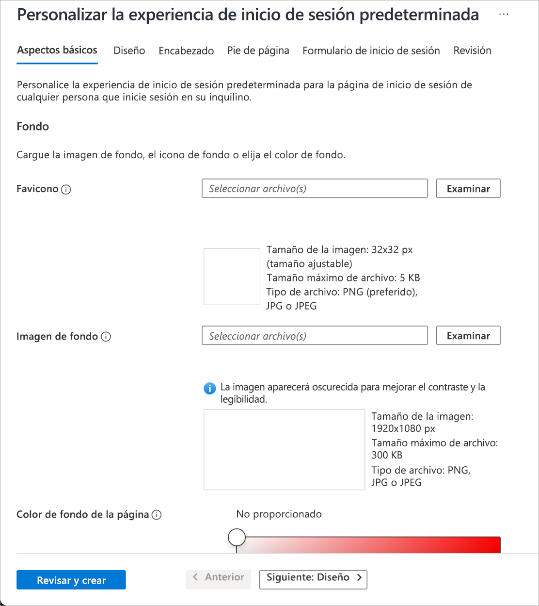 Captura de pantalla en la que se muestra el formulario para configurar la personalización de marca de empresa.