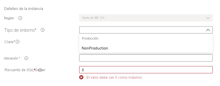 Screenshot that shows the Azure portal interface for entering parameter values for a template spec deployment.