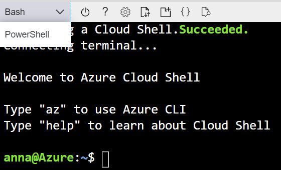 Captura de pantalla en la que se muestra Azure Cloud Shell.