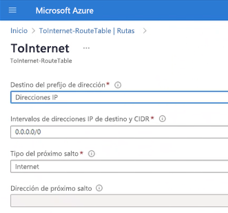 Captura de pantalla del menú de Azure Portal. La entrada de menú de la tabla de rutas titulada 