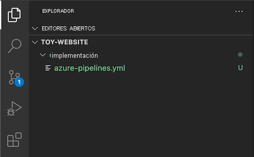 Captura de pantalla del Explorador de Visual Studio Code en el que se muestra la carpeta deploy y el archivo azure-pipelines.yml que acaba de crear.