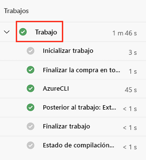 Captura de pantalla de Azure DevOps que muestra la página Trabajos con la opción de menú Trabajo resaltada.