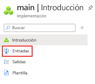 Captura de pantalla de la interfaz de Azure Portal de la implementación específica, con el elemento de menú 