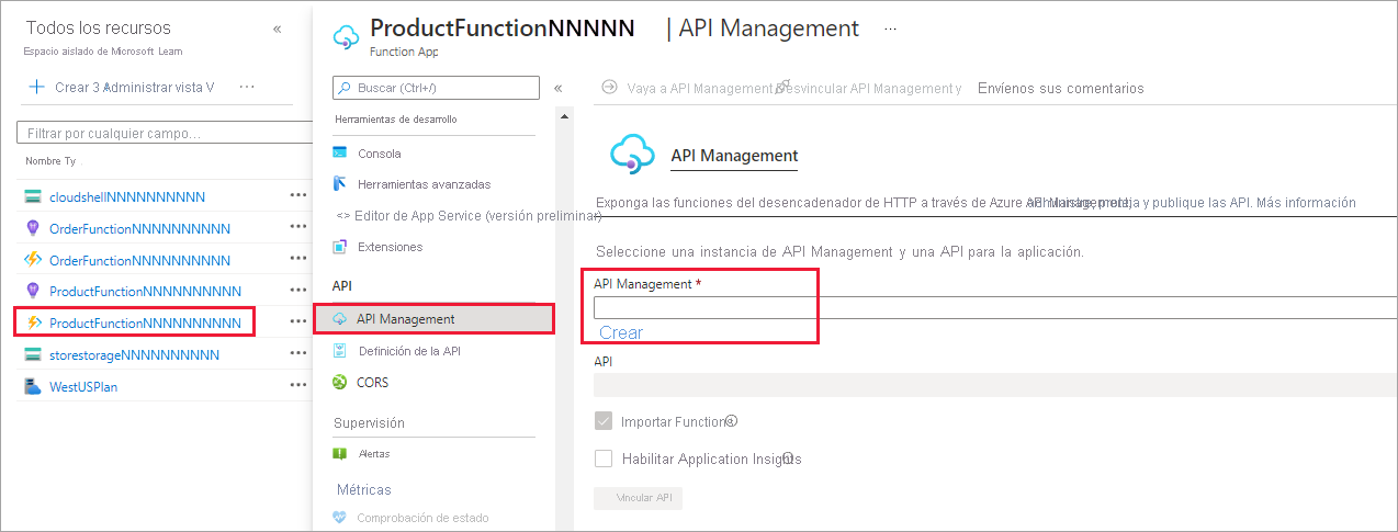 Captura de pantalla en la que se muestra la selección de menú para abrir App Service API Management.