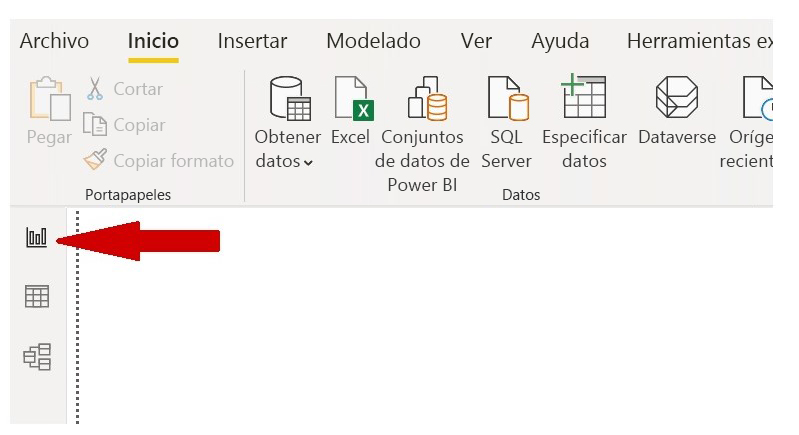 Tres de las distintas vistas en Power BI Desktop