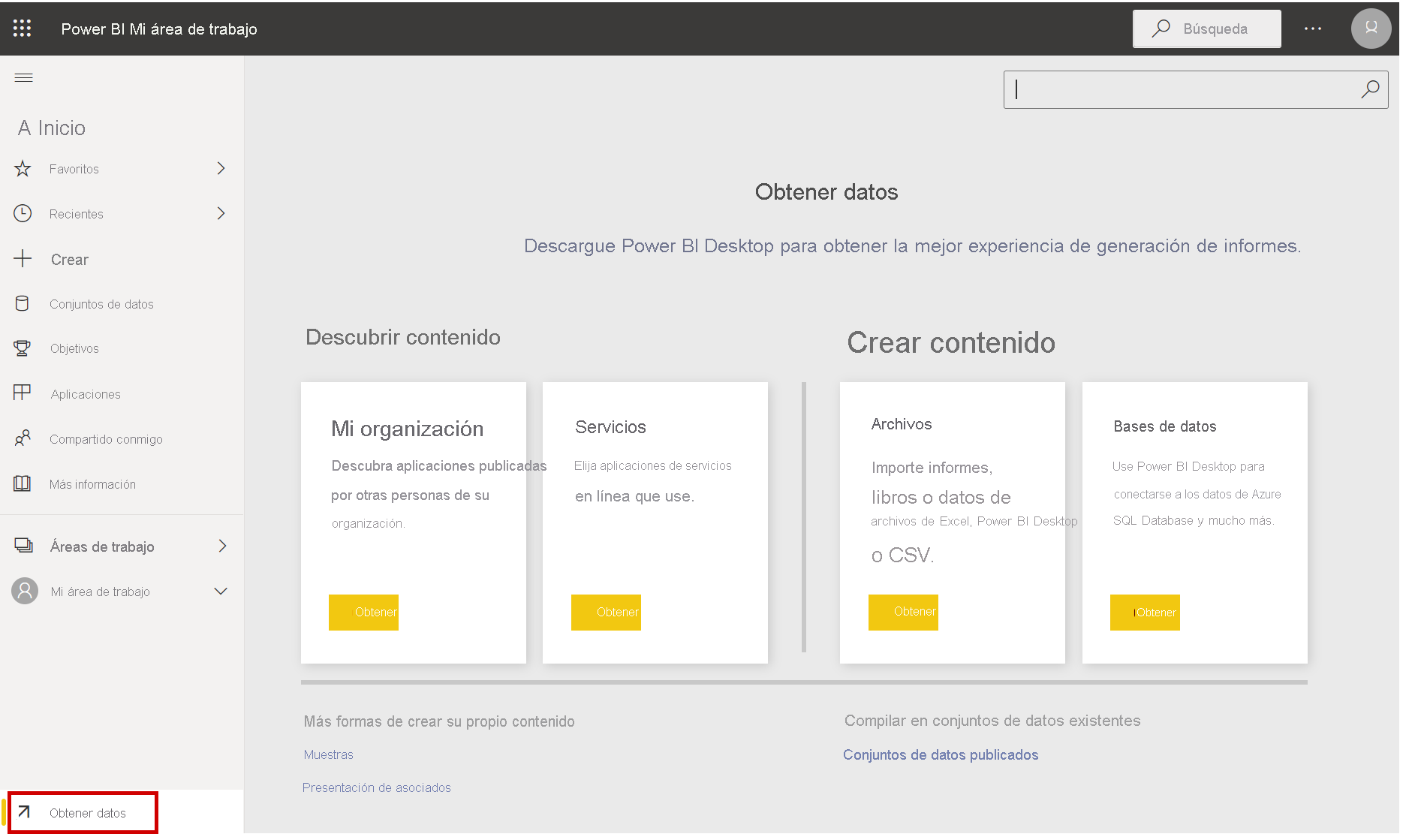 Obtener los datos en el servicio Power BI