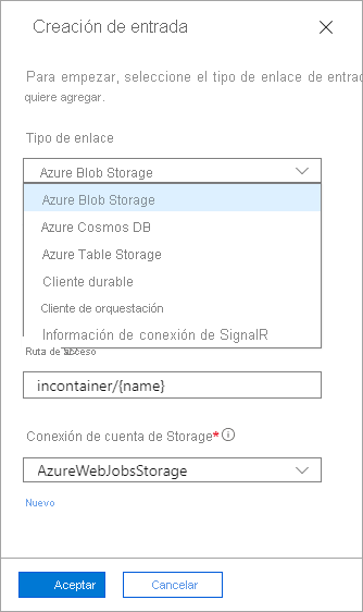 Captura de pantalla de las opciones de Agregar entrada.