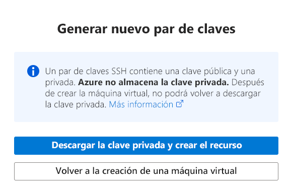 Captura de pantalla de la ventana Generar nuevo par de claves con el botón Descargar la clave privada resaltado.