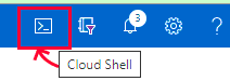 Captura de pantalla del icono de Cloud Shell en la barra de tareas.