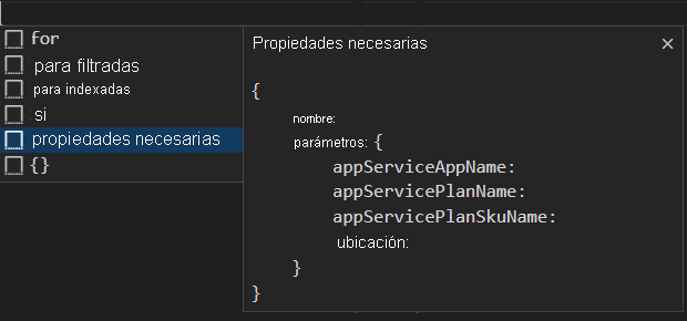 Captura de pantalla de Visual Studio Code que muestra la opción de aplicar scaffolding a un módulo con sus propiedades necesarias.