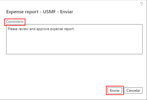 Captura de pantalla del campo Comentario del informe de gastos