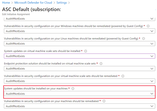 Screenshot that shows the 'System updates should be installed on your machines' parameter.