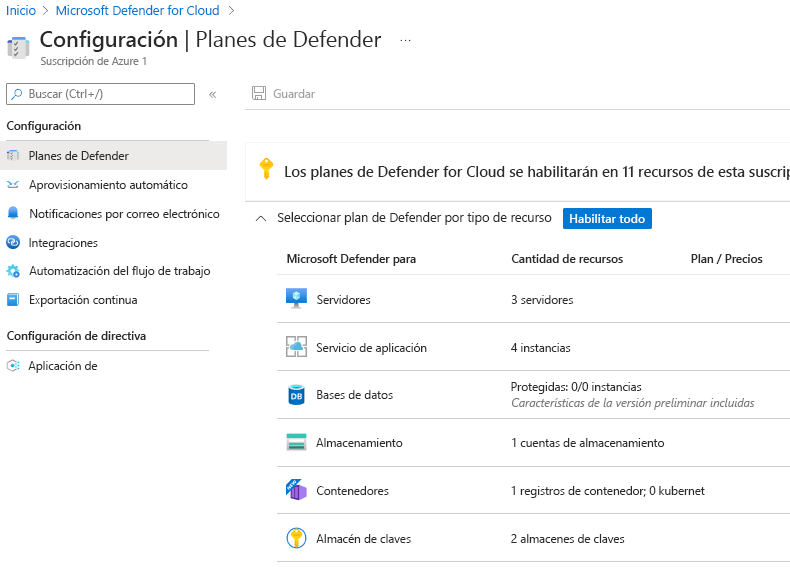 Screenshot that shows the built-in security policies for Defender for Cloud.