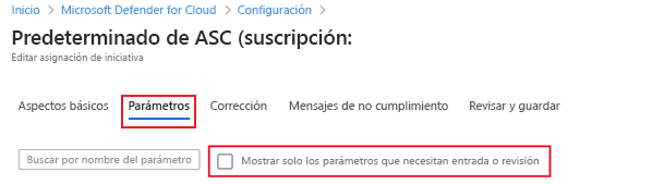 Screenshot that shows the Parameters tab and the checkbox for Only show parameters that need input or review is cleared.