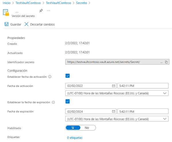 Screenshot that shows how to set an expiration date on a key vault secret.