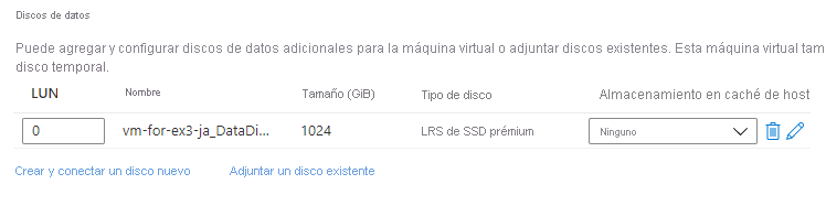 Captura de pantalla que muestra el disco recién agregado en la máquina virtual.