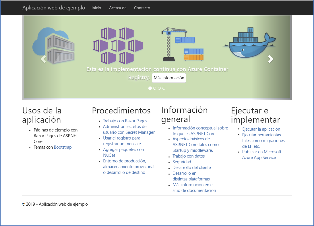 Captura de pantalla de la aplicación web de ejemplo.