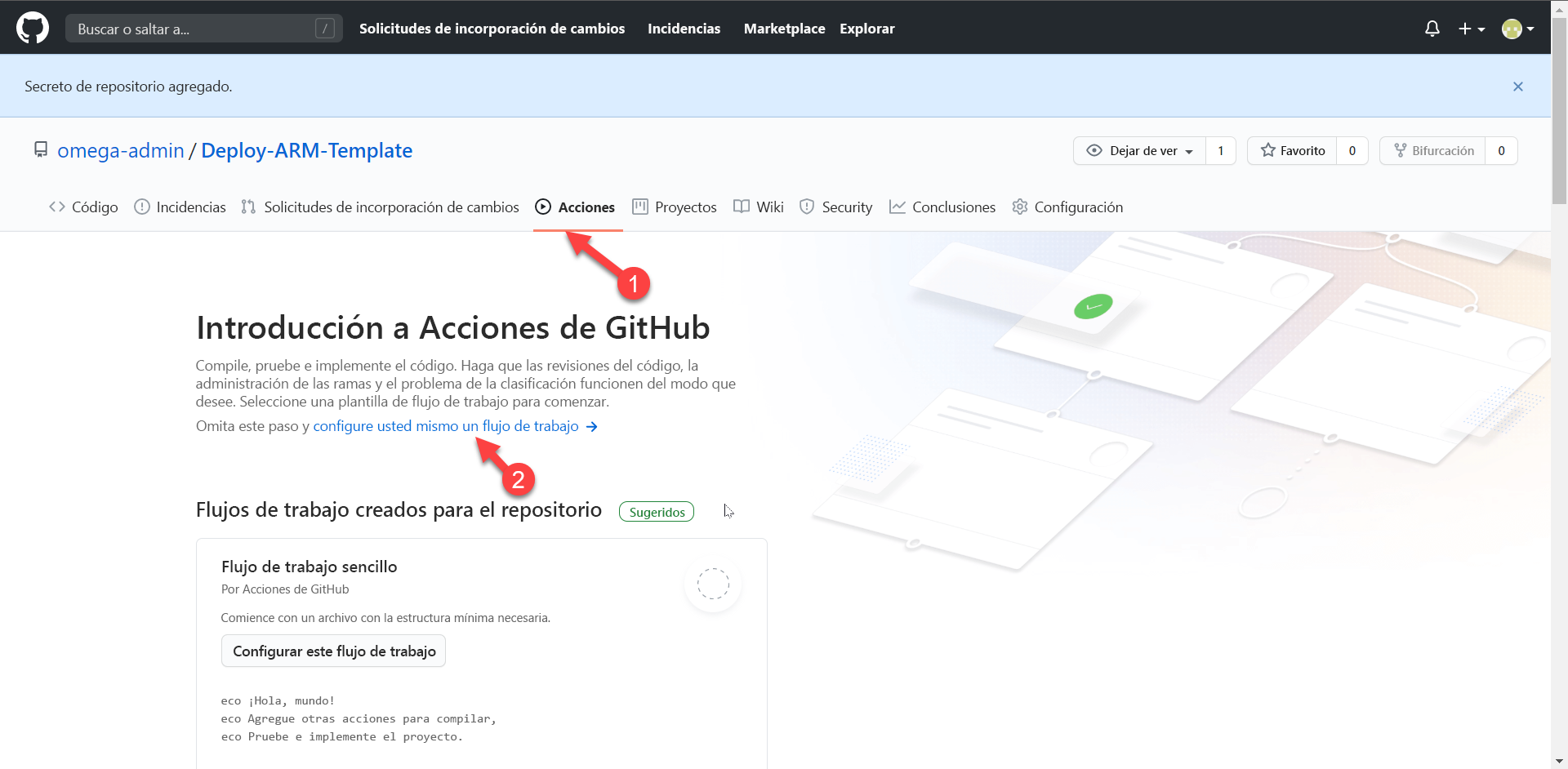 Captura de pantalla en la que se muestran las selecciones para configurar un flujo de trabajo.