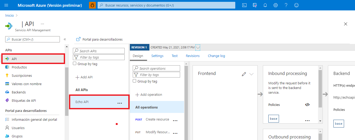 API de gestión de inventarios en API Management