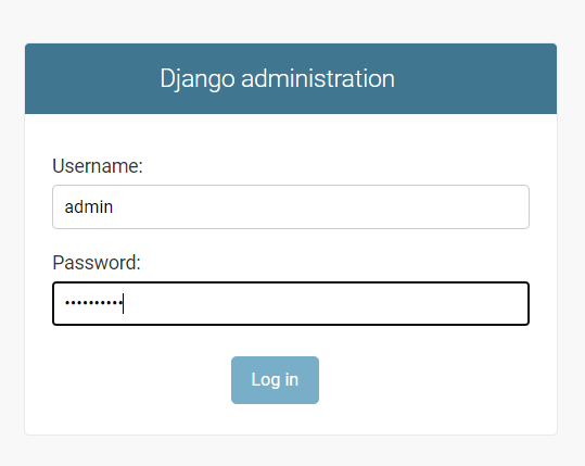 Captura de pantalla en la que se muestra la página de inicio de sesión de administración de Django.