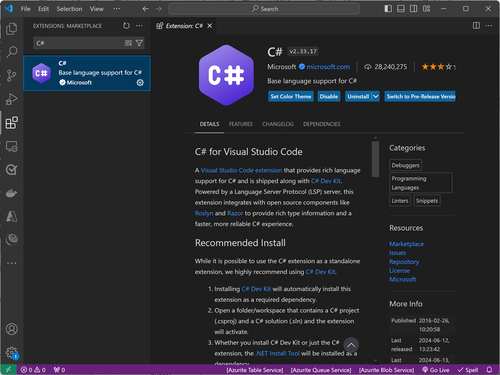 Screenshot of Visual Studio Code prompt to add required assets to build and debug your .NET project.