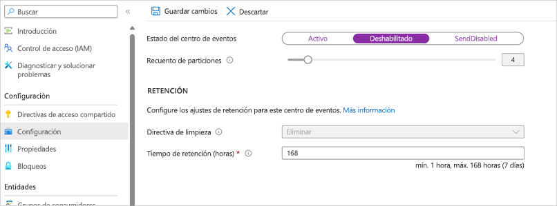 Deshabilitación de Event Hubs.