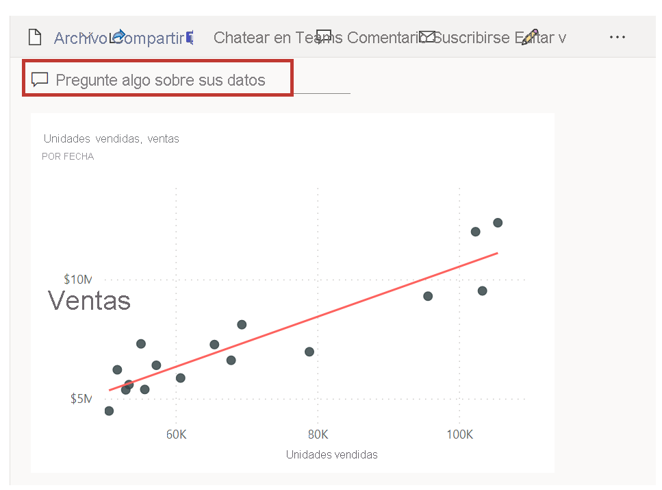 Captura de pantalla del campo Preguntas y respuestas con la opción Pregunte algo sobre sus datos