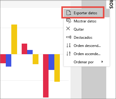 Captura de pantalla del menú contextual con la opción Exportar datos resaltada.