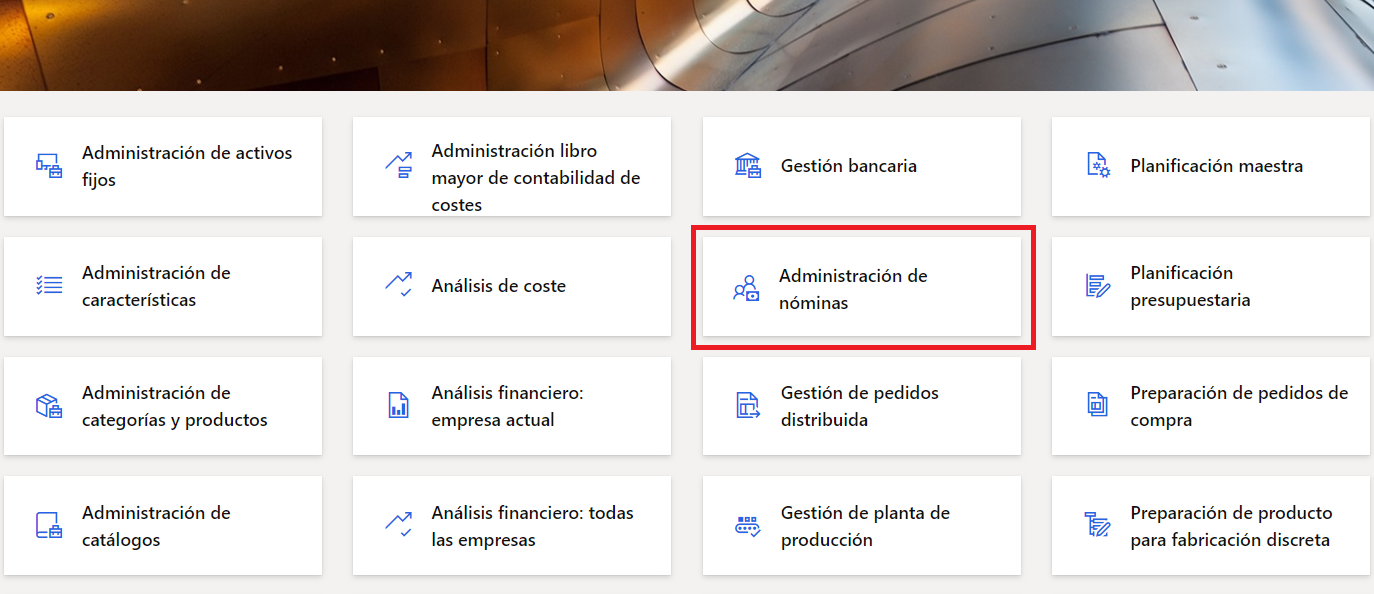 Captura de pantalla de la página de inicio con el icono Pagos del cliente resaltado.