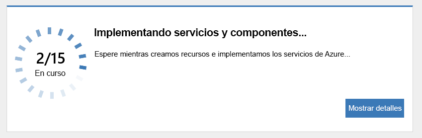 Captura de pantalla del progreso de implementación de servicios y componentes.