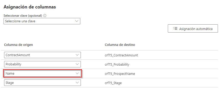 Captura de pantalla de la ventana de Power Query, con la configuración de carga y la asignación de columnas con carga en la tabla existente y en las columnas que coinciden