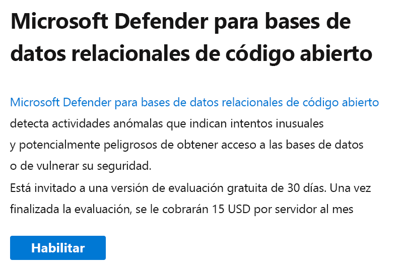 Captura de pantalla de esta sección para habilitar Microsoft Defender for Cloud.