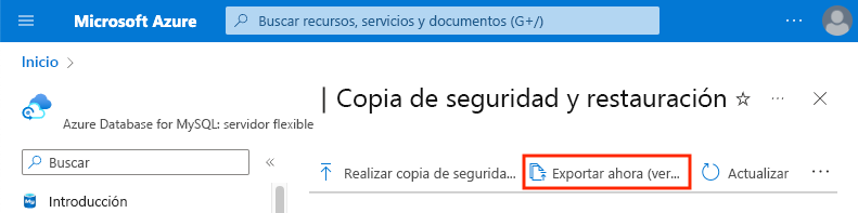 Recorte de pantalla de la configuración de copia de seguridad y restauración en la que se resalta el botón Exportar ahora.