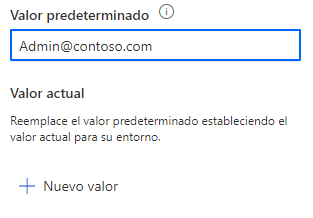 Captura de pantalla del valor predeterminado de una variable de entorno