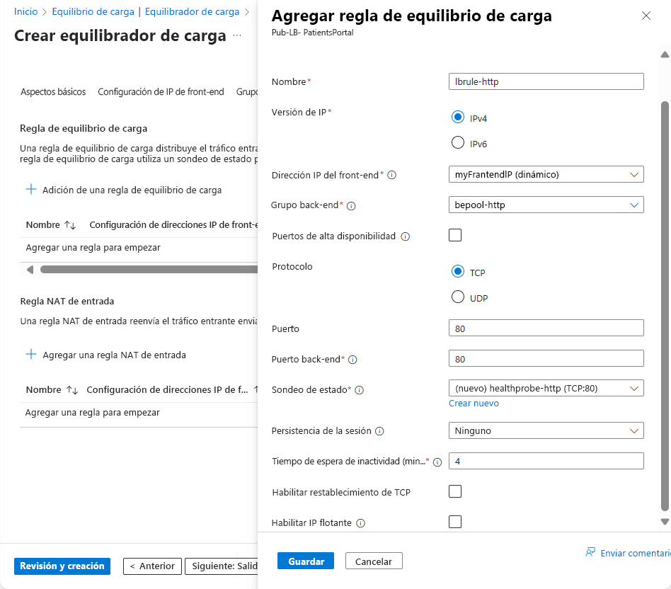 Agregar una nueva regla de equilibrio de carga.