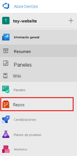 Captura de pantalla del panel de bienvenida en el que se muestran los iconos Repositorios resaltados en el panel y en el menú de recursos.