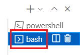 Captura de pantalla de la ventana del terminal de Visual Studio Code, con el terminal de Bash seleccionado.