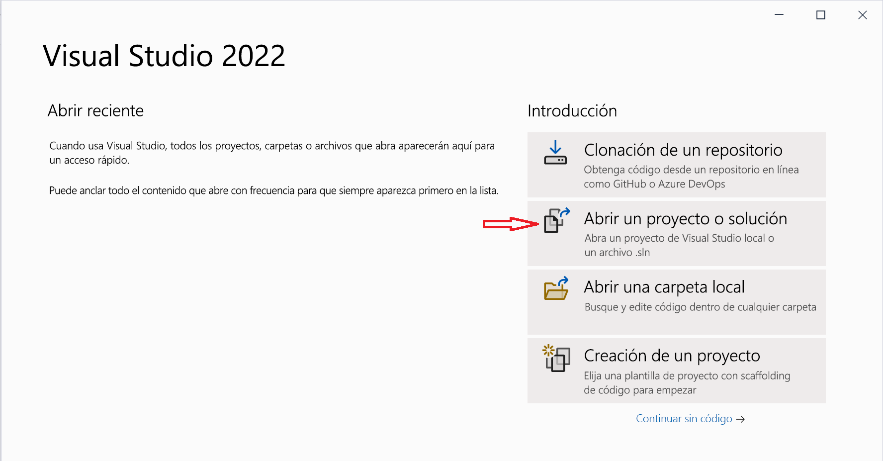 Apertura de la solución de Visual Studio