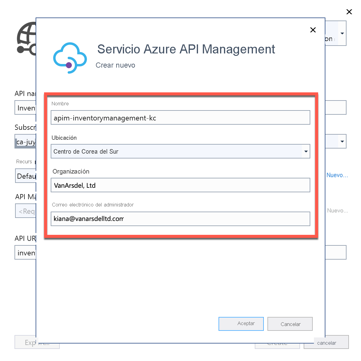 Creación de una instancia de API Management