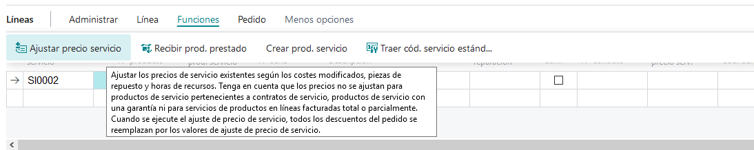 Captura de pantalla de cómo ajustar los precios de los servicios