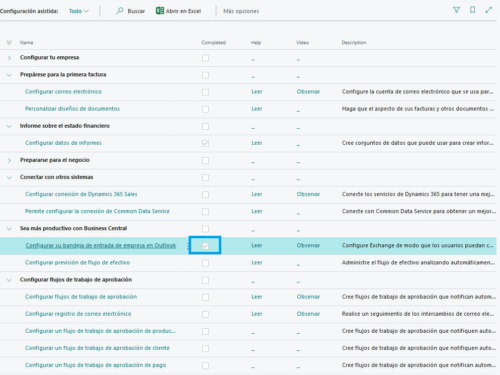 Imagen de la configuración asistida y la opción Configurar la bandeja de entrada de empresa.