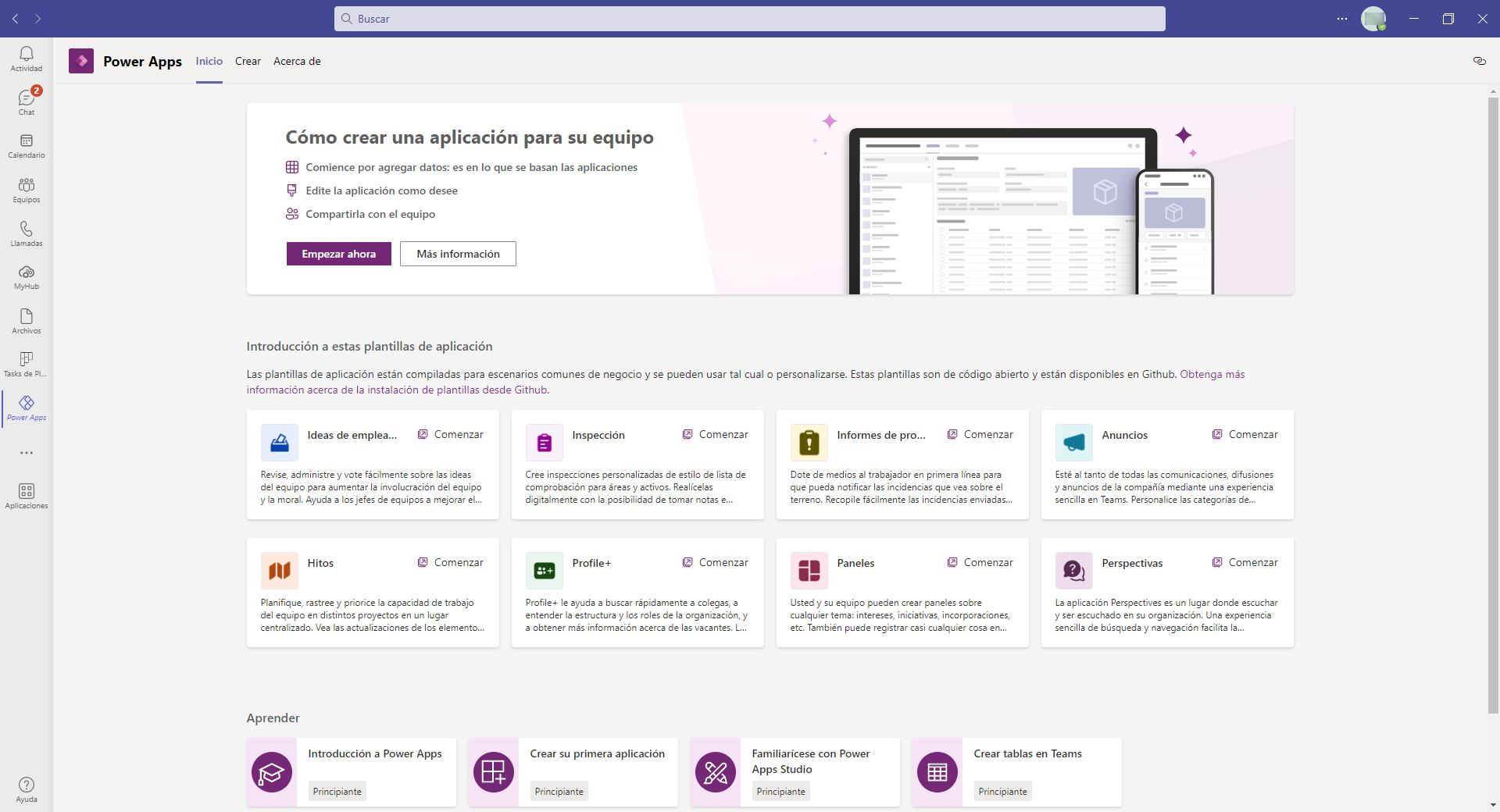 Captura de pantalla del sitio web de Power Automate