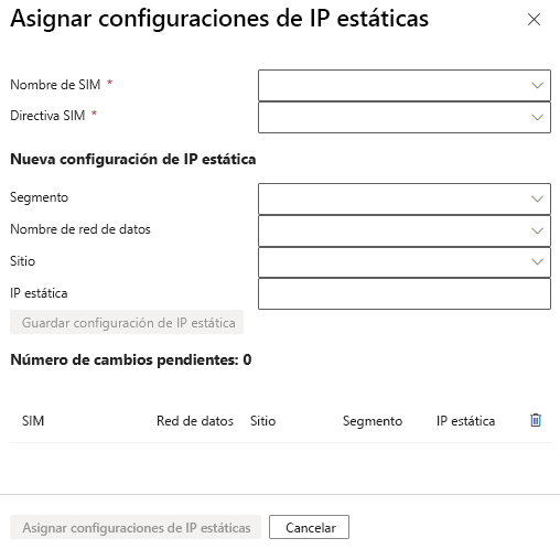 Captura de pantalla en la que se muestra el cuadro Asignar configuraciones de IP estáticas.