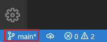 Captura de pantalla de la barra de estado de Visual Studio Code que muestra el nombre de la rama como main.