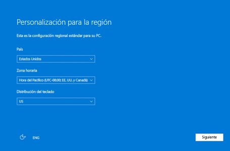 Captura de pantalla de la personalización de la región para Windows 10.